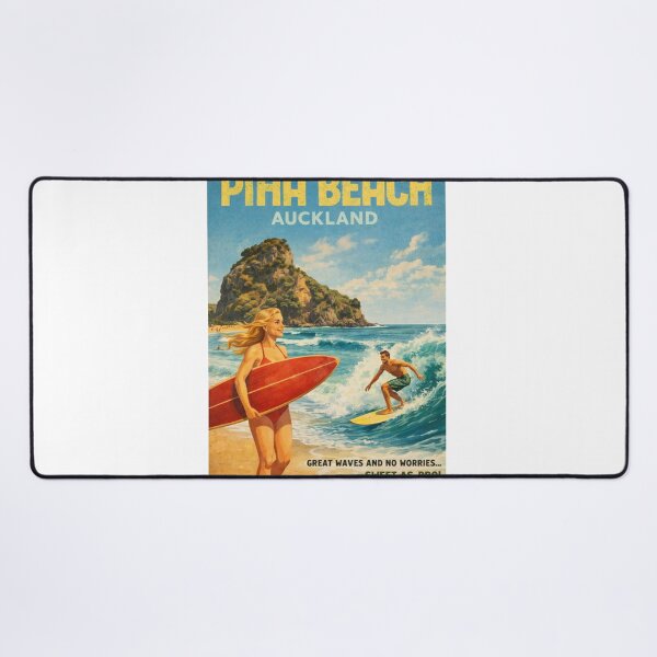 Item preview, Piha Beach Auckland Surf Scene with Lion Rock and Tasman Sea Swells designed and sold by Aryabek.