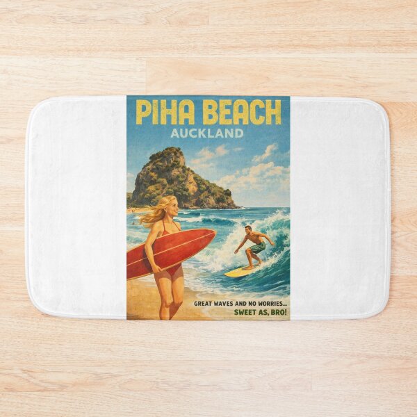 Item preview, Piha Beach Auckland Surf Scene with Lion Rock and Tasman Sea Swells designed and sold by Aryabek.