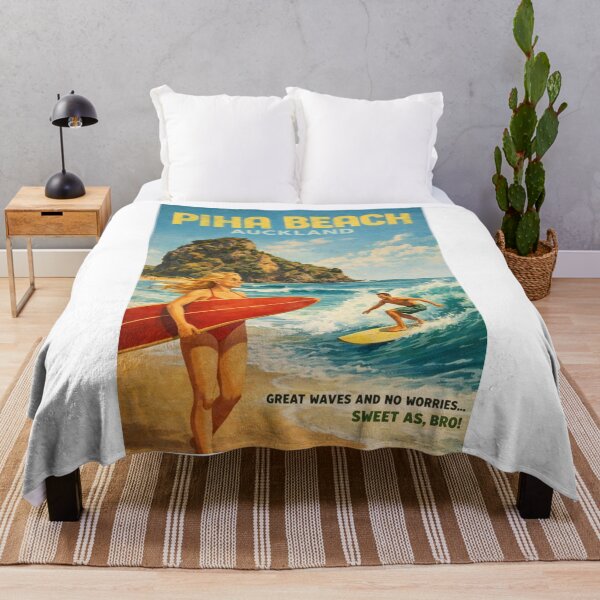 Item preview, Piha Beach Auckland Surf Scene with Lion Rock and Tasman Sea Swells designed and sold by Aryabek.