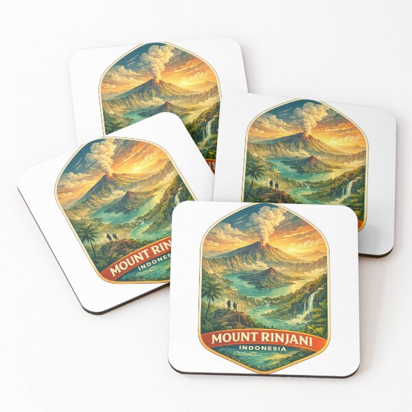 Item preview, Mount Rinjani Indonesia Retro Poster with Segara Anak Crater Lake designed and sold by Aryabek.