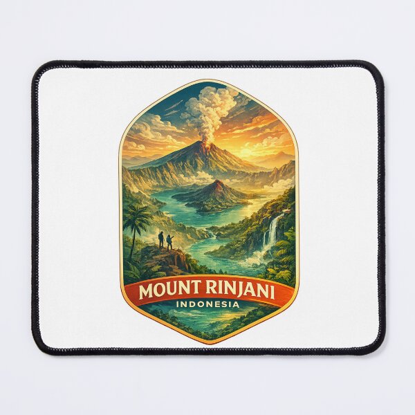 Item preview, Mount Rinjani Indonesia Retro Poster with Segara Anak Crater Lake designed and sold by Aryabek.