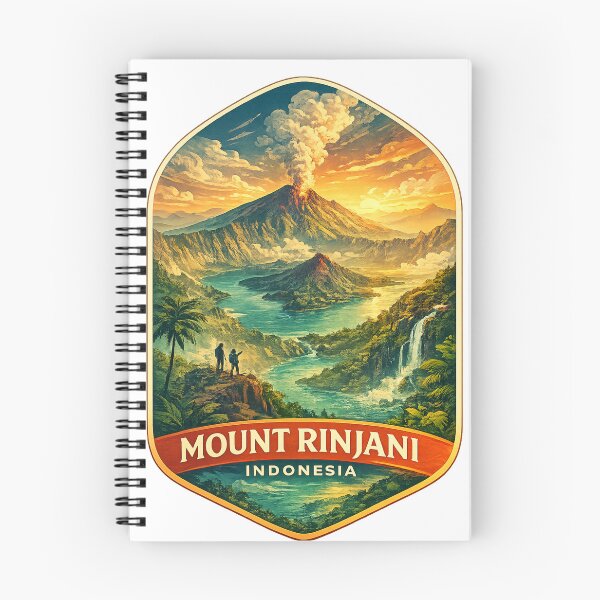 Item preview, Mount Rinjani Indonesia Retro Poster with Segara Anak Crater Lake designed and sold by Aryabek.