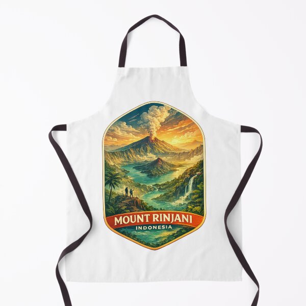 Item preview, Mount Rinjani Indonesia Retro Poster with Segara Anak Crater Lake designed and sold by Aryabek.