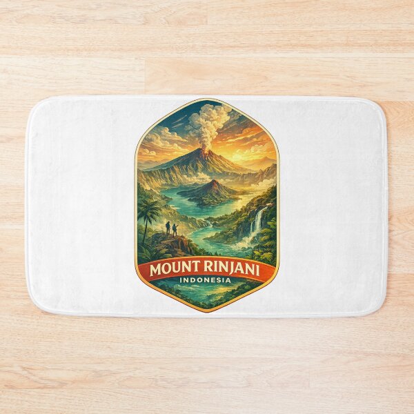 Item preview, Mount Rinjani Indonesia Retro Poster with Segara Anak Crater Lake designed and sold by Aryabek.