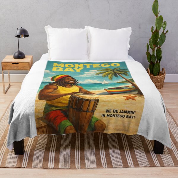 Item preview, Montego Bay Jamaica Vintage Poster with Reggae Beach Vibes designed and sold by Aryabek.