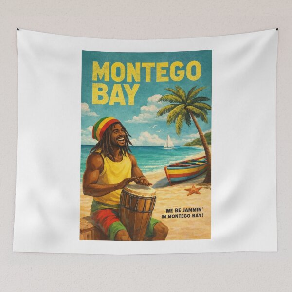 Item preview, Montego Bay Jamaica Vintage Poster with Reggae Beach Vibes designed and sold by Aryabek.