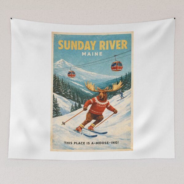 Item preview, Sunday River Maine Ski Resort Retro with Moose designed and sold by Aryabek.