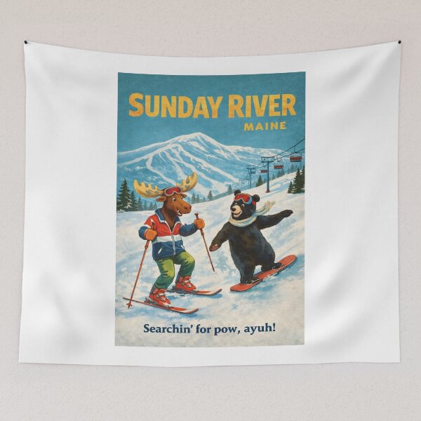 Item preview, Sunday River Maine Vintage Ski Poster in the White Mountains designed and sold by Aryabek.