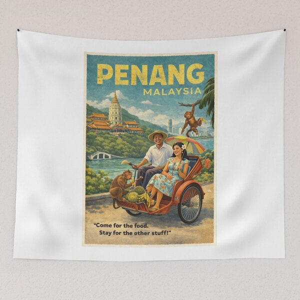 Item preview, Penang Malaysia Vintage Travel Poster with George Town designed and sold by Aryabek.