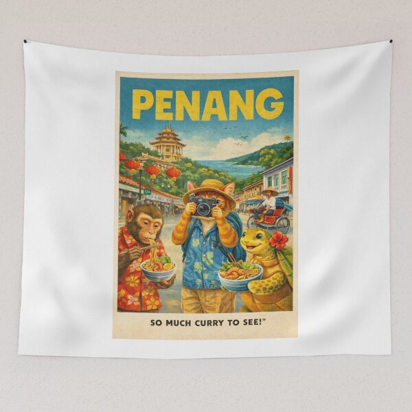 Item preview, Penang Malaysia Retro Poster with George Town Street Food designed and sold by Aryabek.