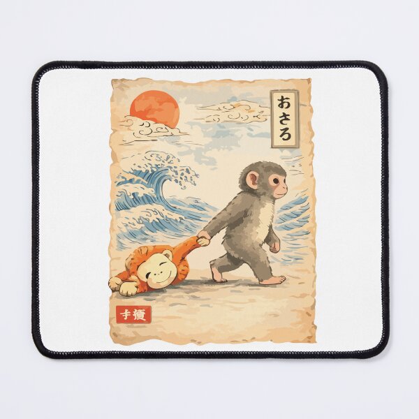 Item preview, Japanese Ukiyo Style Monkey And Plush Toy Great Wave Vintage Japanese Art Design designed and sold by kiralynstration.