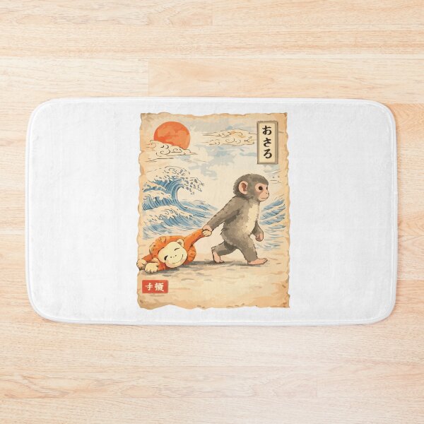 Item preview, Japanese Ukiyo Style Monkey And Plush Toy Great Wave Vintage Japanese Art Design designed and sold by kiralynstration.