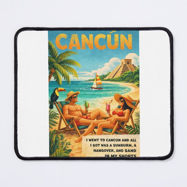 Item preview, Cancun Mexico Beach Scene with Chichen Itza Pyramid and Humorous Vacation Quote designed and sold by Aryabek.
