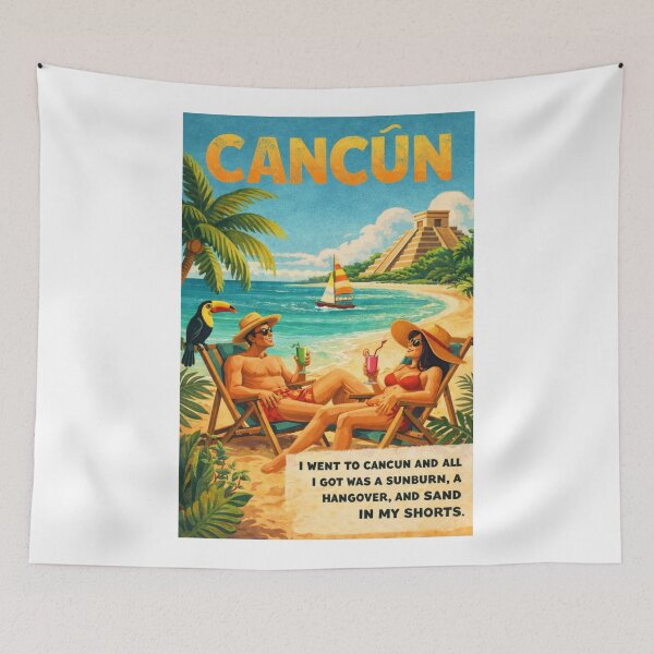 Item preview, Cancun Mexico Beach Scene with Chichen Itza Pyramid and Humorous Vacation Quote designed and sold by Aryabek.