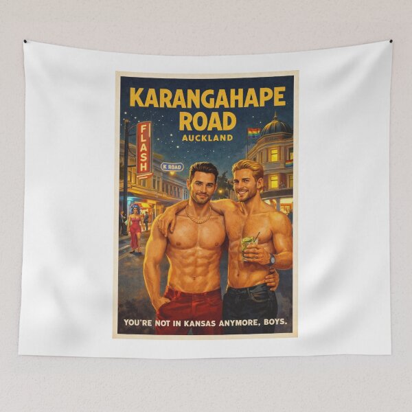 Item preview, Karangahape Road Auckland Nightlife with Pride Flags and Neon Lights designed and sold by Aryabek.