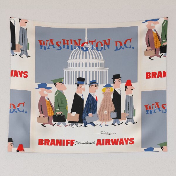 Item preview, Vintage Braniff Airways Poster | Washington D.C. Mid-Century Travel Art | Retro Airline Decor | 1950s-60s Illustration Print designed and sold by artofuniverse.