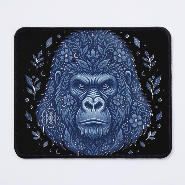 Item preview, Indigo Silverback Gorilla - Mystical Botanical Power Portrait designed and sold by PawsyVibe.