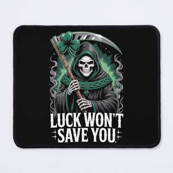 Item preview, Luck Won't Save You – Celtic Knotwork Reaper Green Hood Shamrock Scythe St. Patrick's Day designed and sold by DarylWelsh2024.