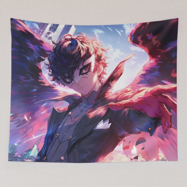 Item preview, Ren Amamiya Persona 5 Neon Mask Over Cityscape designed and sold by Spraykart.