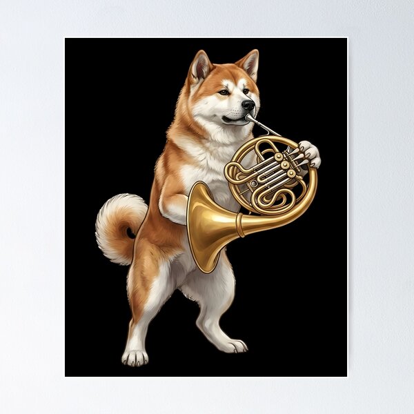 Item preview, Akita Playing French Horn Player Dog Lover designed and sold by DoodleTortle.