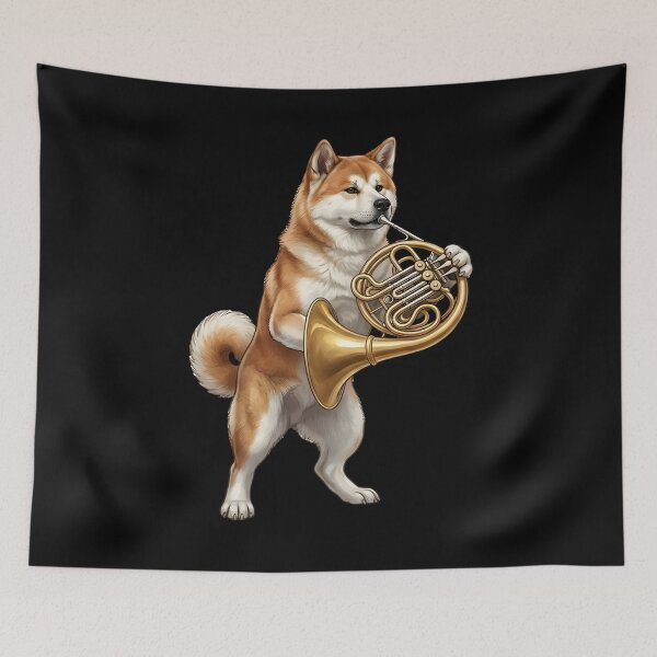 Item preview, Akita Playing French Horn Player Dog Lover designed and sold by DoodleTortle.
