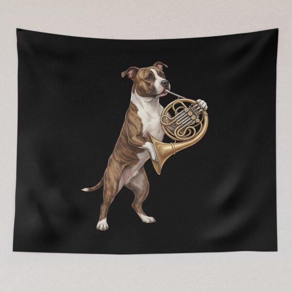 Item preview, American Staffordshire Terrier Playing French Horn Player Dog Lover designed and sold by DoodleTortle.