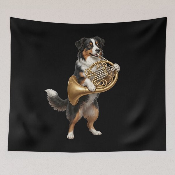 Item preview, Australian Shepherd Playing French Horn Player Dog Lover designed and sold by DoodleTortle.