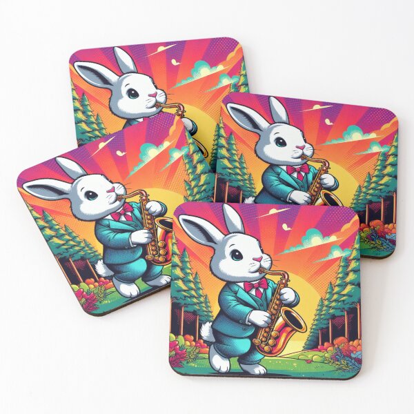 Artikelvorschau, Rabbit Saxophone – Verspieltes Sonnenuntergangswald-Design entworfen und verkauft von Dogandesighn.