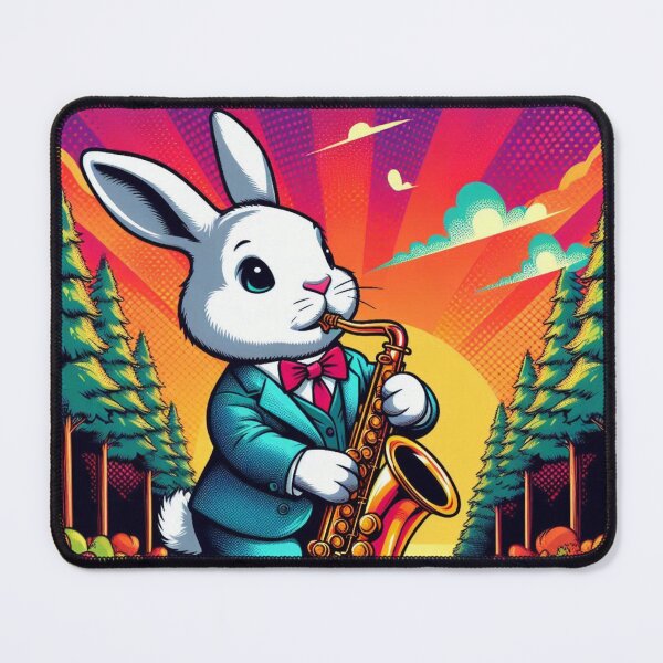 Item preview, Rabbit Saxophone – Whimsical Sunset Forest Design designed and sold by Dogandesighn.