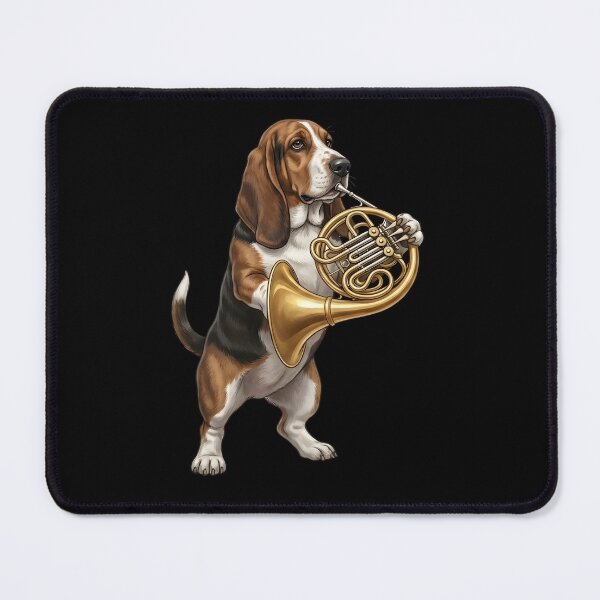 Item preview, Basset Hound Playing French Horn Player Dog Lover designed and sold by DoodleTortle.