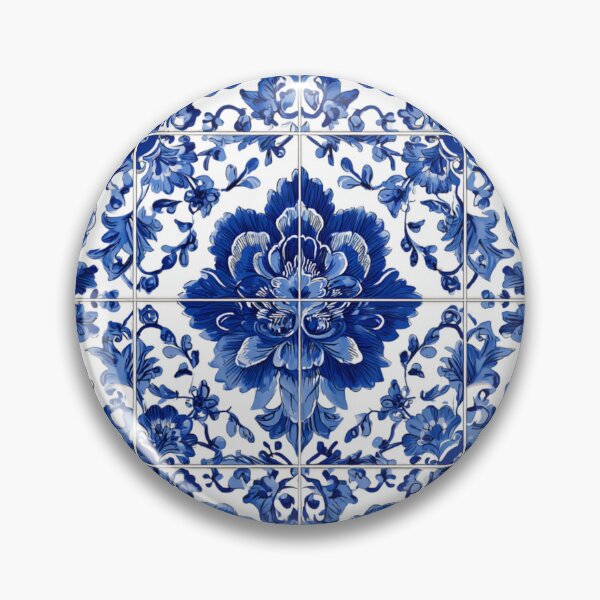 Item preview, Royal Delft Blue Floral Hand Painted Tile Pattern designed and sold by GrinGalore.