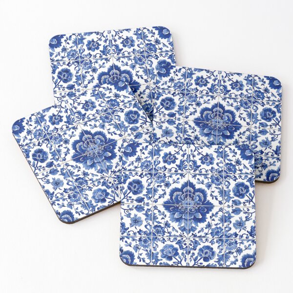 Item preview, Royal Delft Blue Floral Hand Painted Tile Pattern designed and sold by GrinGalore.