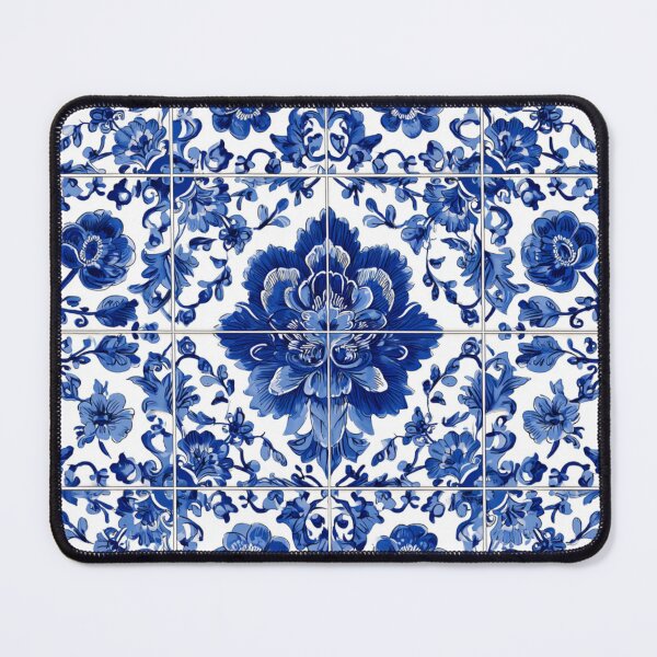 Item preview, Royal Delft Blue Floral Hand Painted Tile Pattern designed and sold by GrinGalore.