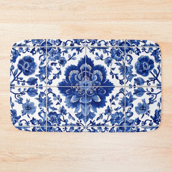 Item preview, Royal Delft Blue Floral Hand Painted Tile Pattern designed and sold by GrinGalore.