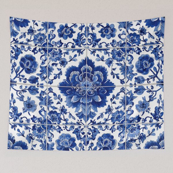 Item preview, Royal Delft Blue Floral Hand Painted Tile Pattern designed and sold by GrinGalore.