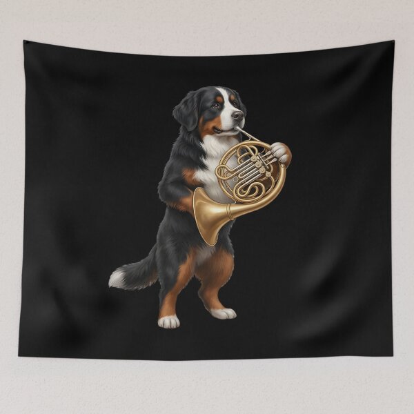 Item preview, Bernese Mountain Dog Playing French Horn Player Dog Lover designed and sold by DoodleTortle.
