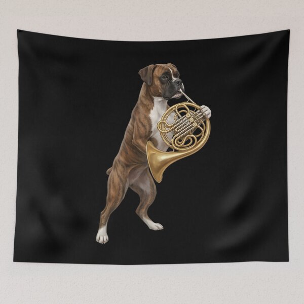 Item preview, Boxer Dog Playing French Horn Player Dog Lover designed and sold by DoodleTortle.