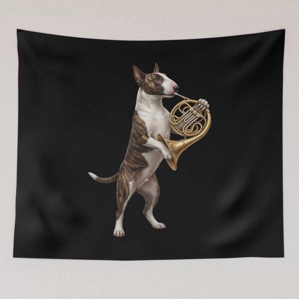 Item preview, Bull Terrier Playing French Horn Player Dog Lover designed and sold by DoodleTortle.