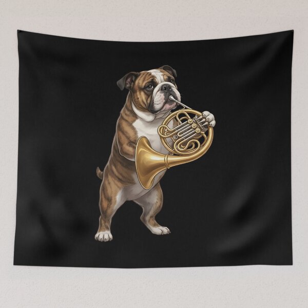 Item preview, Bulldog Playing French Horn Player Dog Lover designed and sold by DoodleTortle.