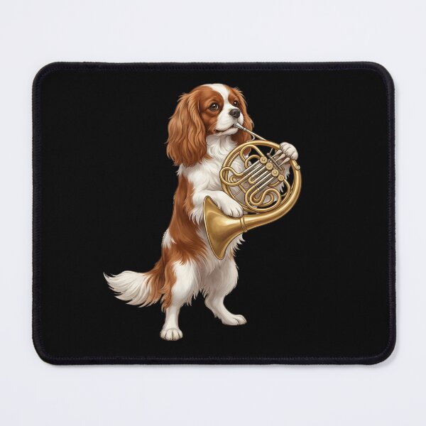 Item preview, Cavalier King Charles Spaniel Playing French Horn Player Dog Lover designed and sold by DoodleTortle.