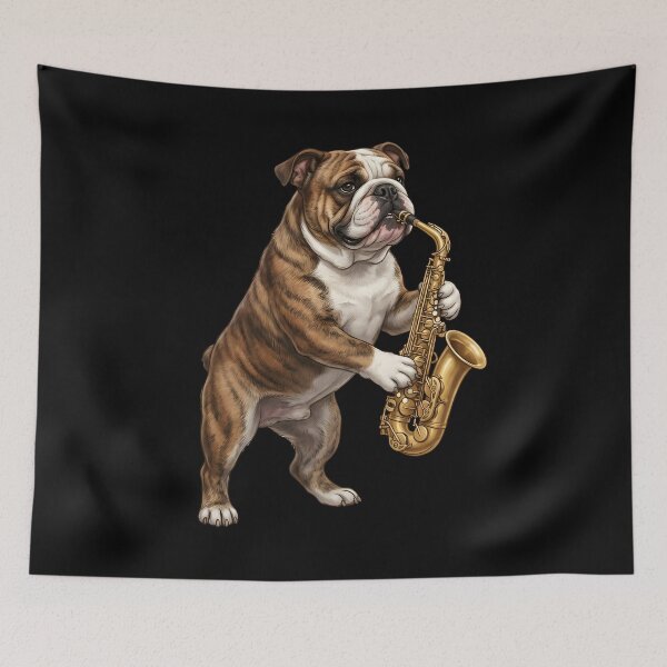 Item preview, Bulldog Playing Saxophone Player Saxophonist Dog Lover designed and sold by DoodleTortle.