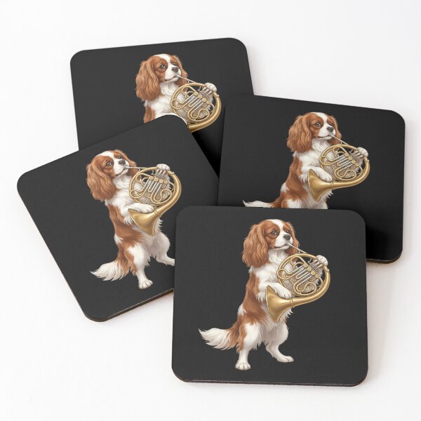Item preview, Cavalier King Charles Spaniel Playing French Horn Player Dog Lover designed and sold by DoodleTortle.