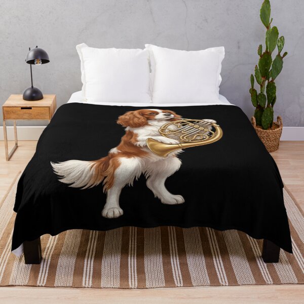 Item preview, Cavalier King Charles Spaniel Playing French Horn Player Dog Lover designed and sold by DoodleTortle.