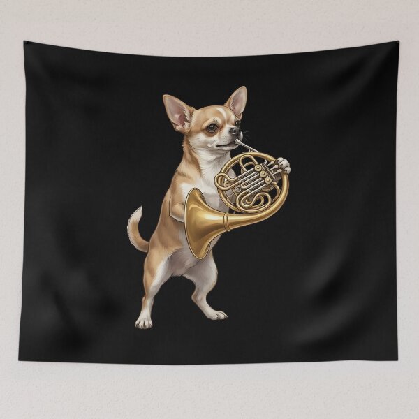 Item preview, Chihuahua Playing French Horn Player Dog Lover designed and sold by DoodleTortle.
