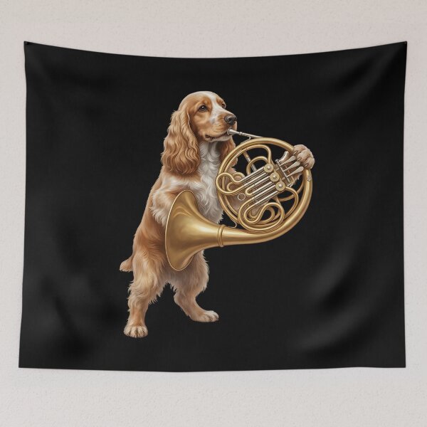 Item preview, Cocker Spaniel Playing French Horn Player Dog Lover designed and sold by DoodleTortle.