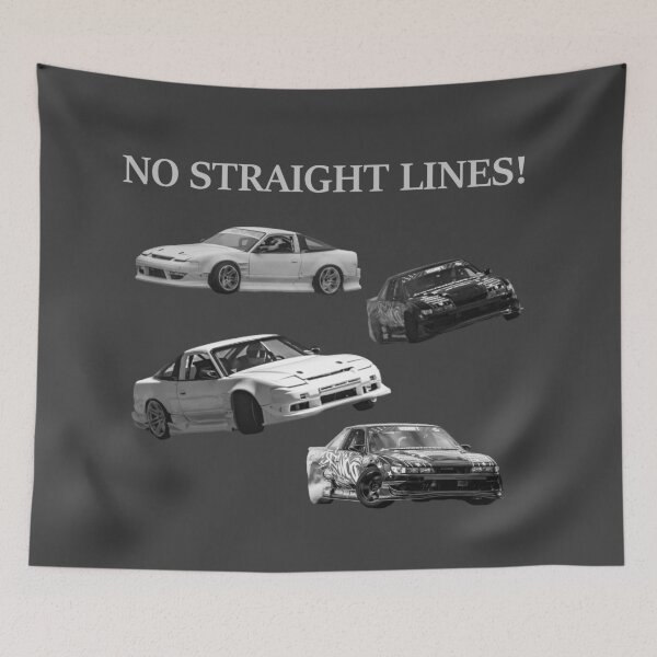 Item preview, NO STRAIGHT LINES! 240sx X S13 Drift Car Battle Streetwear - JDM Car Culture Aesthetic White Text designed and sold by Minty-Media.