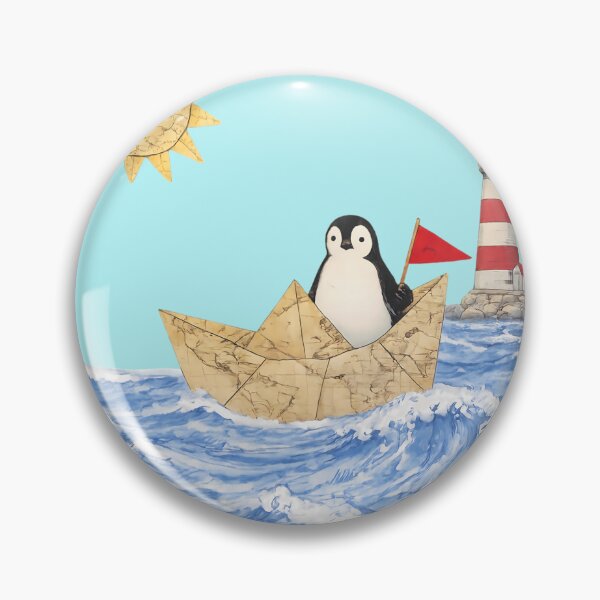 Item preview, Penguin Sailor in Paper Boat - Nautical Adventure Art designed and sold by VauxelleArt.