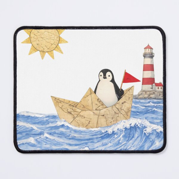 Item preview, Penguin Sailor in Paper Boat - Nautical Adventure Art designed and sold by VauxelleArt.