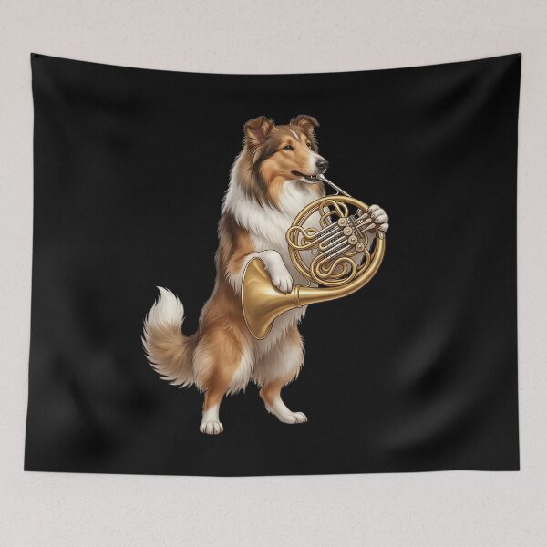 Item preview, Collie Playing French Horn Player Dog Lover designed and sold by DoodleTortle.