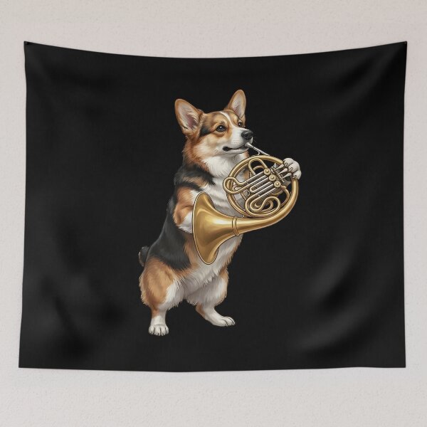 Item preview, Corgi Playing French Horn Player Dog Lover designed and sold by DoodleTortle.